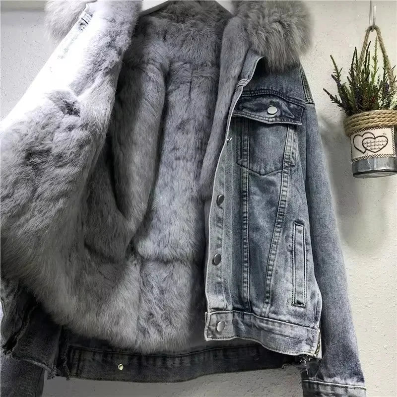 Frauen Denim Kosten Einreiher Taste Jacken Fleece Patchwork Strickjacke Taschen Oberbekleidung Casual Warm Solide Lose Fit