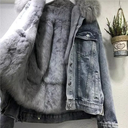 Frauen Denim Kosten Einreiher Taste Jacken Fleece Patchwork Strickjacke Taschen Oberbekleidung Casual Warm Solide Lose Fit