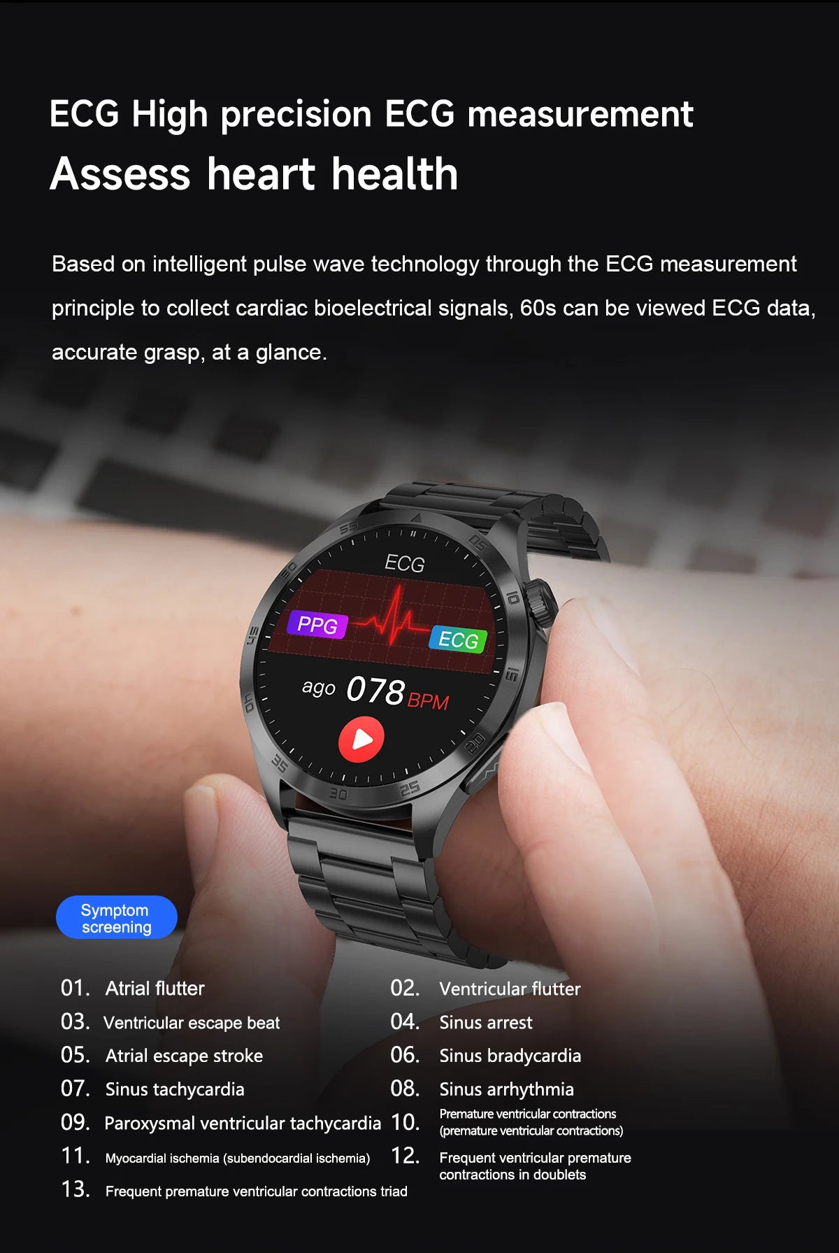 2025New Micro Physical Examination Blood Lipids Uric Acid Blood Pressure Smart Watch ECG+PPG Clock Bluetooth Call Smartwatch Men.
