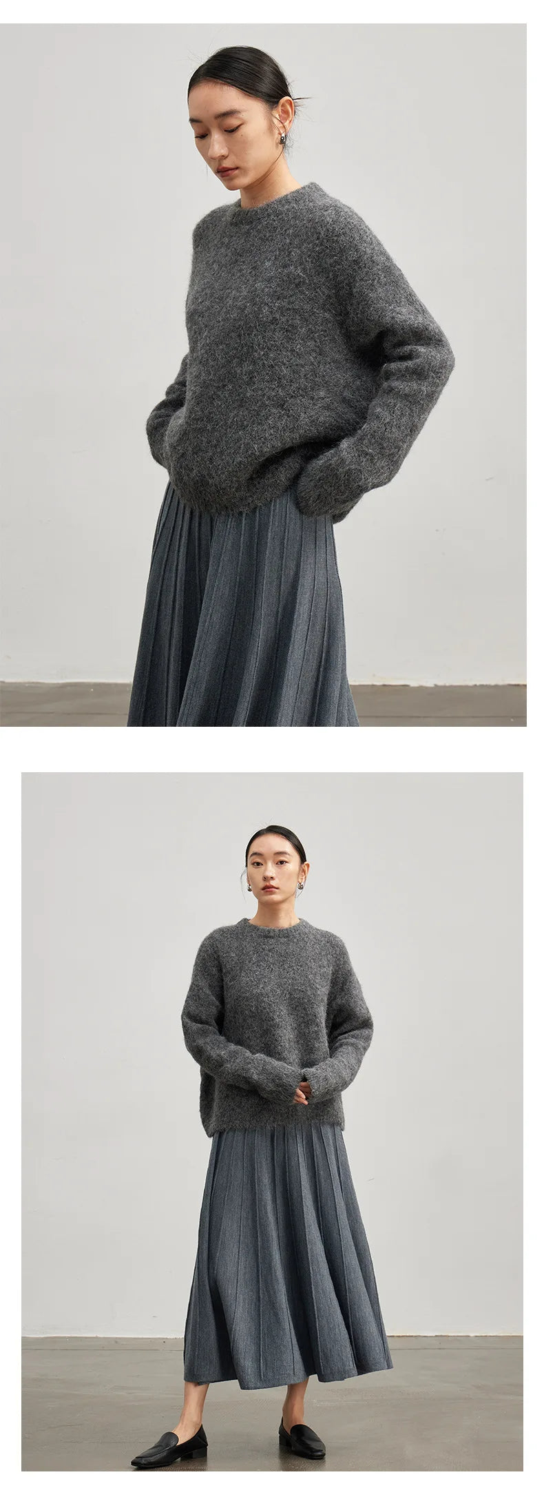 SuyaDream Warm Alpaca Pullovers for Woman, Dropped Sleeved Loose Sweaters, 2025 Fall Winter Top, Camel, Beige.