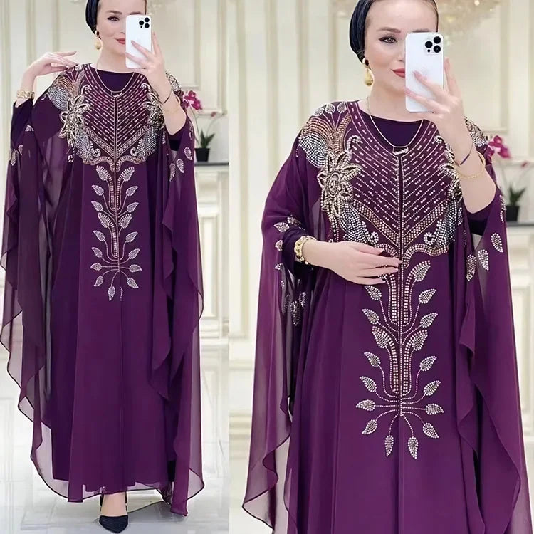 Abayas Für Frauen Dubai Luxus 2024 Chiffon Boubou Muslimischen Mode Kleid Kaftan Marocain Hochzeit Party Anlässe Djellaba Frauen
