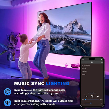 LED-Neon-Lichterkette mit App/Fernbedienung, 24 V, Musik-Synchronisierung, wasserdicht, flexibel, DIY-Design, RGB-Streifenlichter für Schlafzimmerparty.
