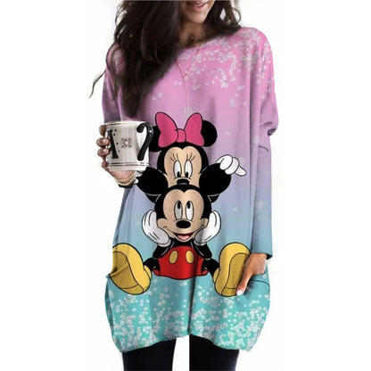 Frauen Frühling und Herbst Neue S-3XL Große T-shirt Einfarbig Lange Hülse Lose Disney der Mickey Maus Casual Harajuku Taille t-sh