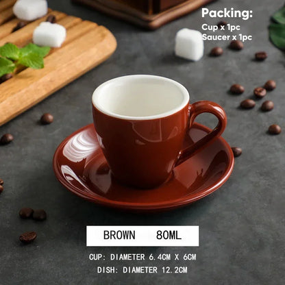 80ml Ceramic Coffee Cup and Saucer Espresso Cups Porcelain Afternoon Teacup Breakfast Milk Mug Cute Pottery Mugs Wholesale