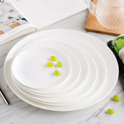 8 inch, plain white bone china vintage round deep plates, white ceramic tray, japanese style, dinner serving plate.