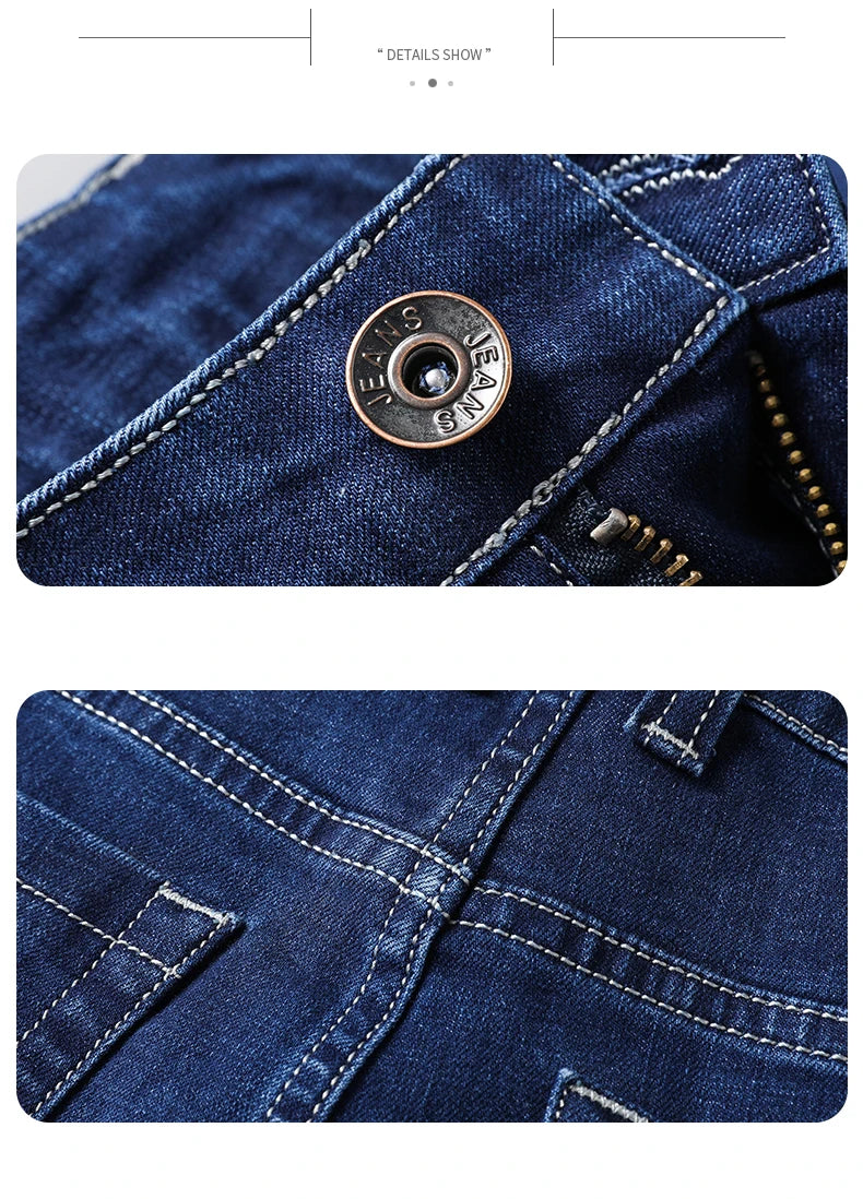 Große Größe 40, 42, 44, 46, lockere, gerade Jeans für Herren, Herbst, neue Business-Casual-Stretchhose, klassische blaue Denim-Hose für Herren