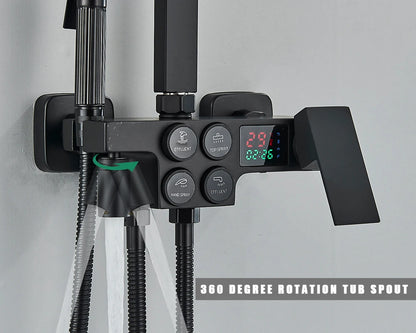 Black Thermostatic Shower Faucet Set For Bathroom Smart Display Hot Cold Water Mixer Tap Wall Mounted Rainfall System With Bidet