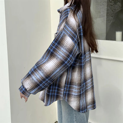 Zjaiss Women Thick Woolen Plaid Blouse Loose Long Sleeved Tops 2025 Autumn Winter New Casual Shirt Long Shirts