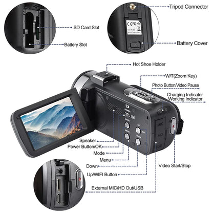8K HD Video Camera 3 Inch LCD Touch Screen 18x Digital Zoom Camera Recorder Ultra HD WIFI Portable Recording Camcorder.