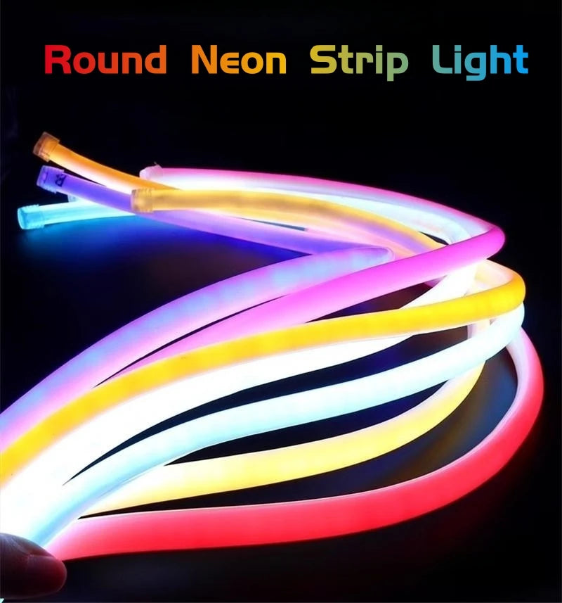 360° Glowing Round LED Neon Tube Rope Lamp Flexible Silicone Diffuser Channel WS2811 WS2812B Soft IP65 Outdoor Tape Strip Lights.