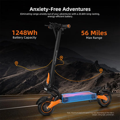 Kugoo LX10+ Electric Scooter 2*1400W Motor 60V 20.8Ah Battery 10 inch Tires 72km/h Max Speed 90km Range Hydraulic Disc Brakes.