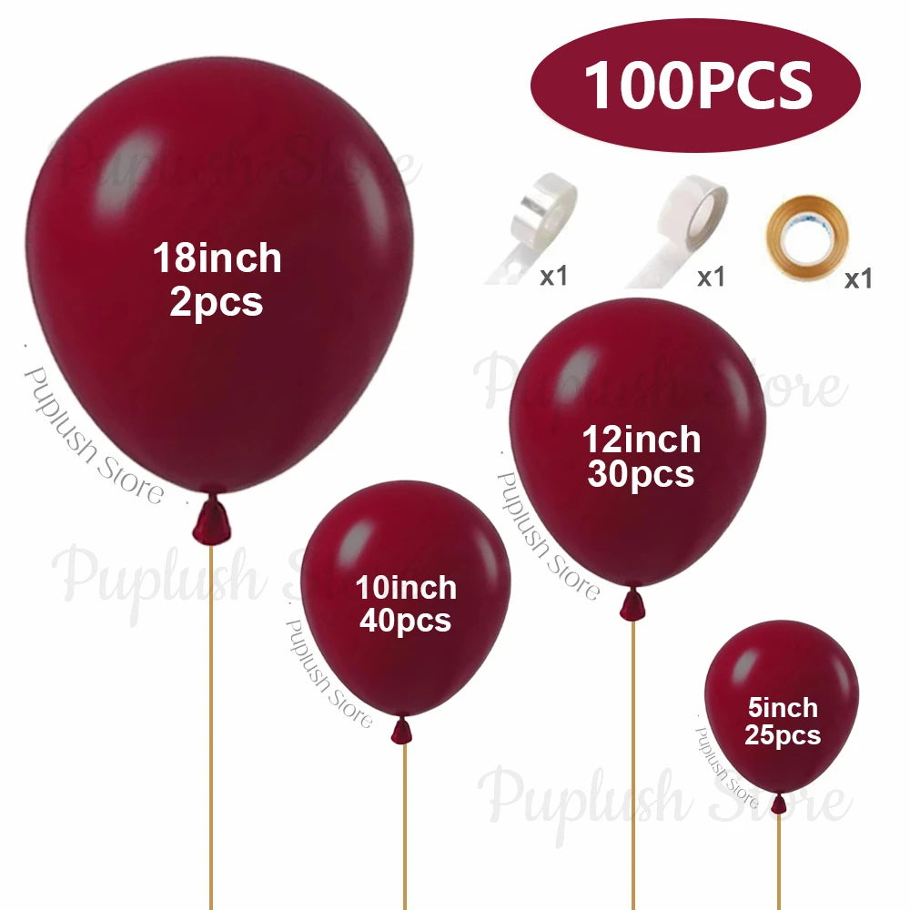 100 Stück dunkelburgunderrote Latexballons-Set, 5/10/12/18 Zoll dunkle weinrote Luftballons für Geburtstag, Weihnachten, Hochzeit, Party-Dekoration.