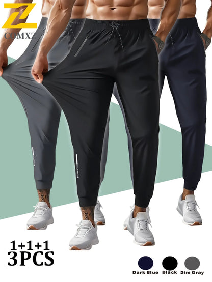 3 Pack Mens Jogger Pants Zipper Ankle Cuff Slim Fit Stretch Casual Running Lounge Sweatpants Trousers for Gym Workout Training.