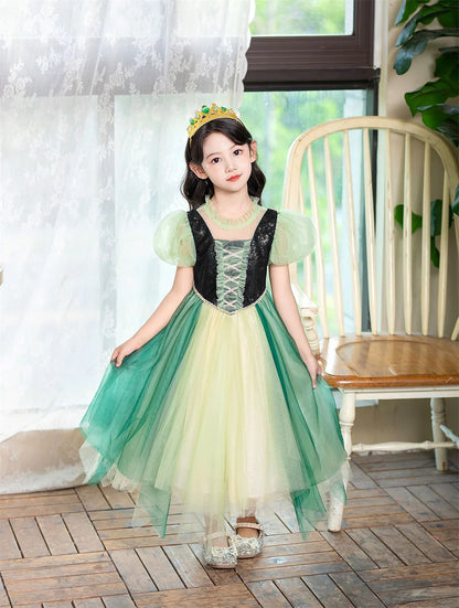Anna Grünes Kleid Mädchen Spitze Tüll Elegantes Kleid Kinder Bühnenshow Prinzessin Kostüm Kinder Purim Cosplay Kleidung.