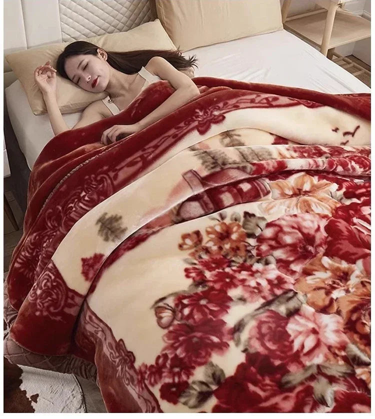 Flannel Blanket Double-deck Washable Quilt Siesta Keep Warm Double Person Thick Winter Soft Comfortable Plush Bed Sheet.