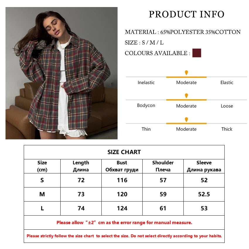 Clacive Fashion Loose Plaid Women's Shirt 2025 Vintage Lapel Long Sleeve Blouses Elegant Classic Blusas Top Female Clothing.