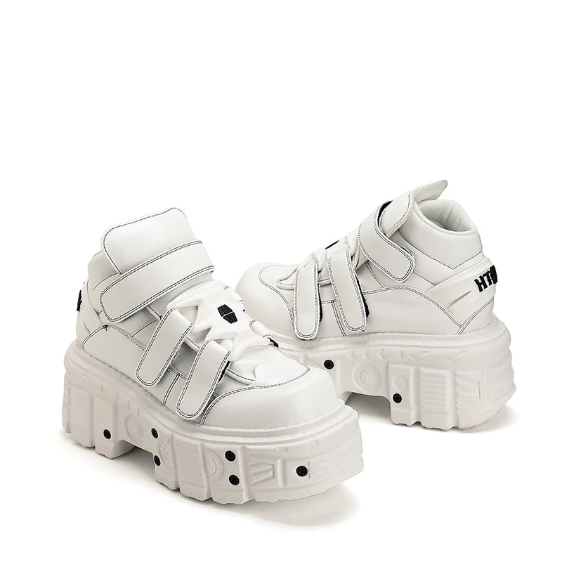 Gothic Ankle Rock Boots 2025 New Punk Style Women Shoes Lace-up White Platform Shoes Woman Metal Decor Woman Sneakers.