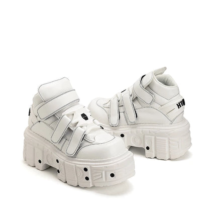 Gothic Ankle Rock Boots 2025 New Punk Style Women Shoes Lace-up White Platform Shoes Woman Metal Decor Woman Sneakers.