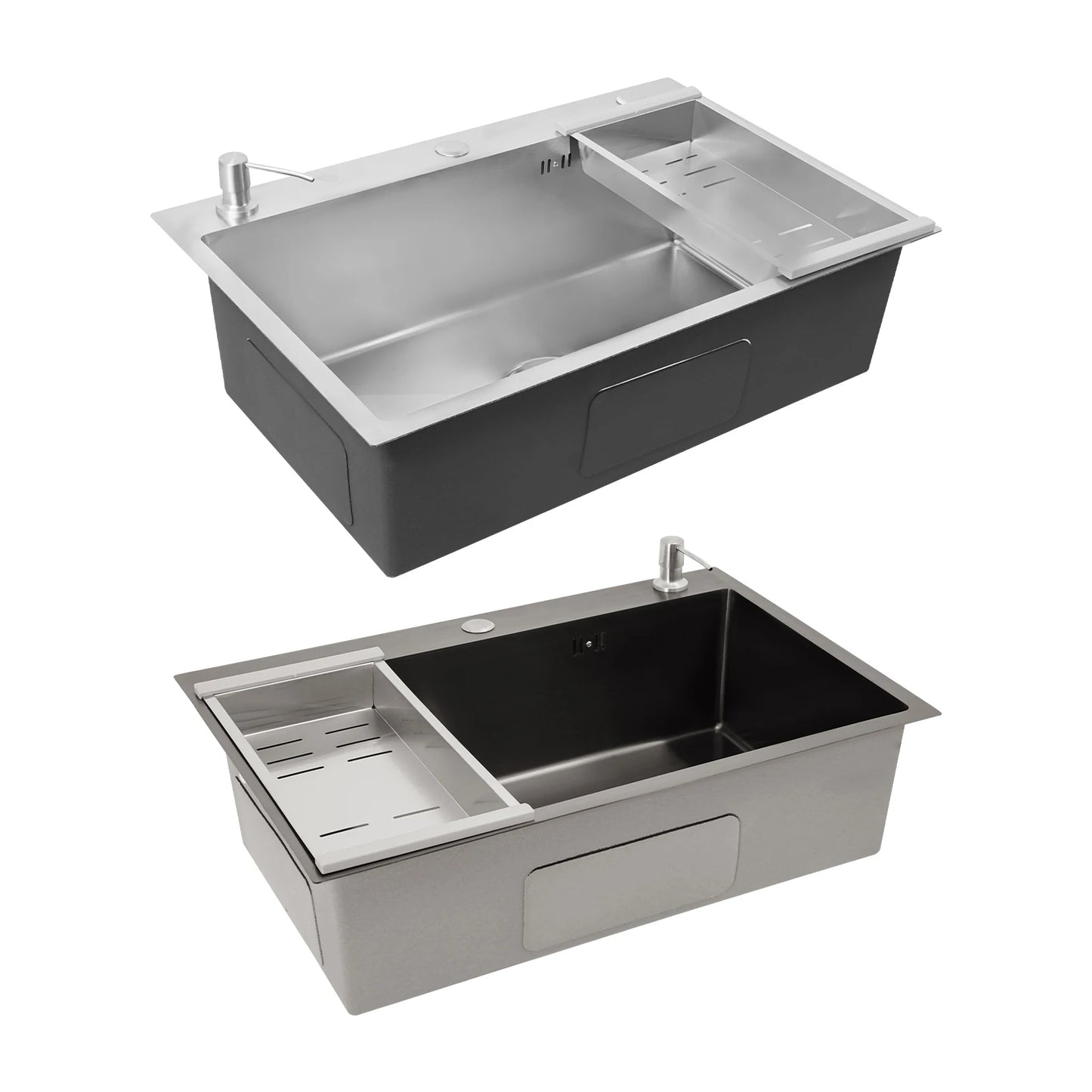 68 x 45 cm großes Waschbecken mit V-förmigem Abtropfkorb und Seifenspender, Anti-Überlauf-Küchenspüle, Edelstahlspüle