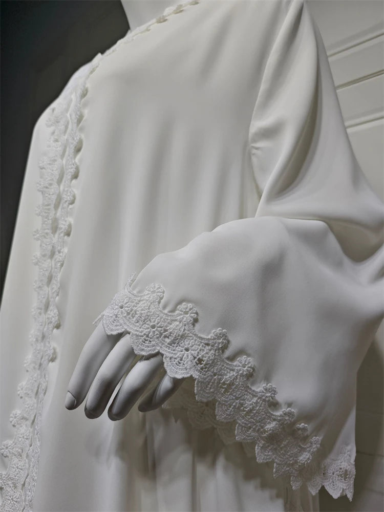 White Open Kimono Abaya Dubai Luxury 2024 Muslim Lace Abayas For Women Kaftan Dress Kebaya Islamic Clothing Robe Femme Musulmane.