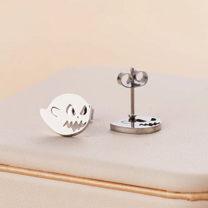Stainless Steel Halloween Ghost Cat Stud Earrings For Women Girls Gold Color Waterproof Fashion Ear Party Jewelry Gift Wholesale.