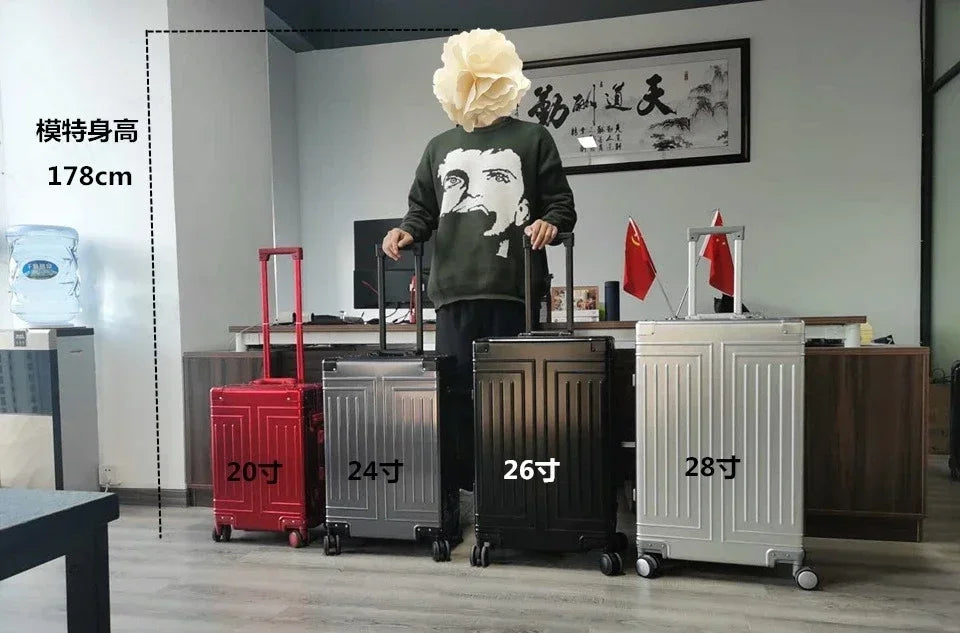 Trolley Box Rollgepäck Silber Koffer mit hoher Kapazität Koffer aus Aluminium-Magnesium-Legierung Universalrad.