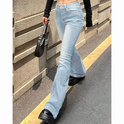 2025Mädchen Concise Ins Hohe Taille Ausgestellte Jeans Weibliche Stretchy Bootcut Denim Hosen Frauen Einfarbig Dünne Schlaghosen