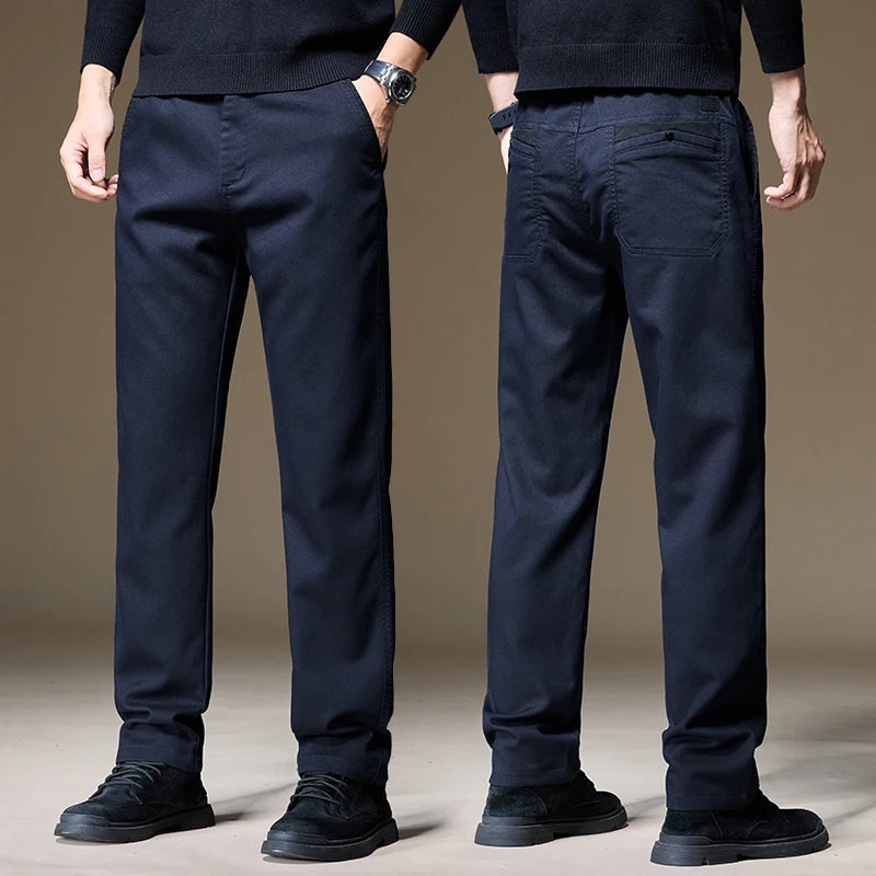 Autumn Winter High Quality Lyocell Fabric Casual Pants Men Solid color Business Fashion Straight Chinos Gray Brand Trousers Male