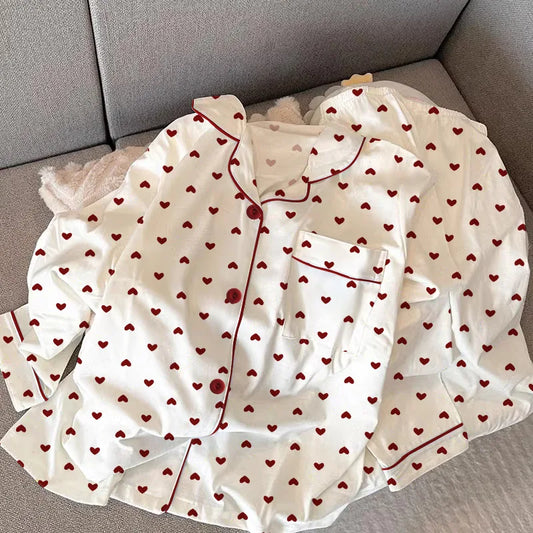 Neue Frühling und Herbst Damen Ins Stil Pyjamas Homewear Set Mädchen Gedruckt Liebe Lange Ärmeln Unterwäsche Pyjamas Homewear Set