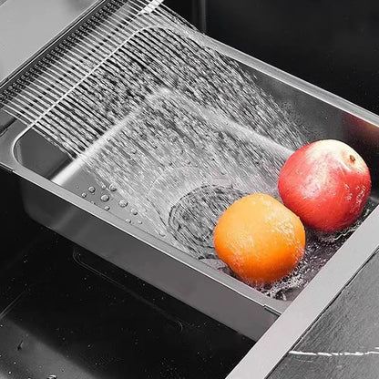 Stainless Steel Silver Kitchen Sink Multifunction Waterfalls Intelligent Digital Display Faucet Household Large Single Slot