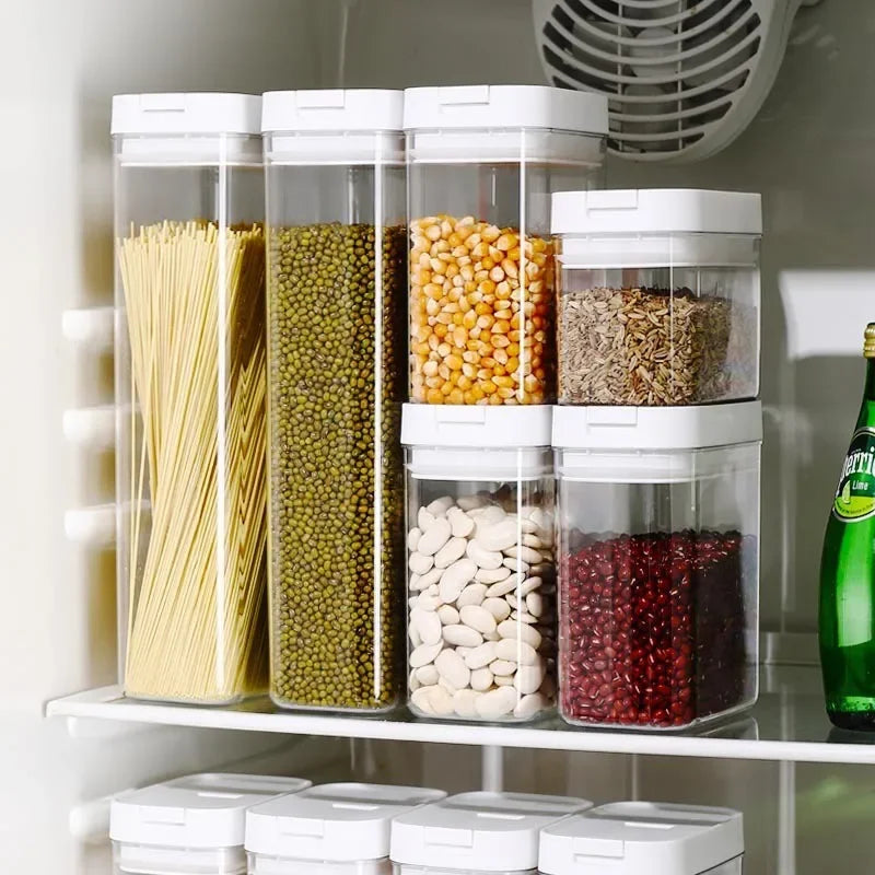 Moisture-Proof Sealed Tank Square Transparent Grain Storage Jar Dried Fruit Snack Box Cans Kitchen Plastic Container Organizer.