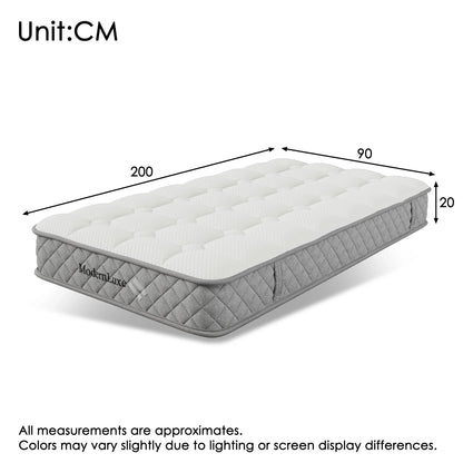 Orthopädische Kaltschaummatratze, 90 x 200 cm, mit 7-Zonen-Taschenfederkern, Festigkeitstufe H3 (mittelfest)