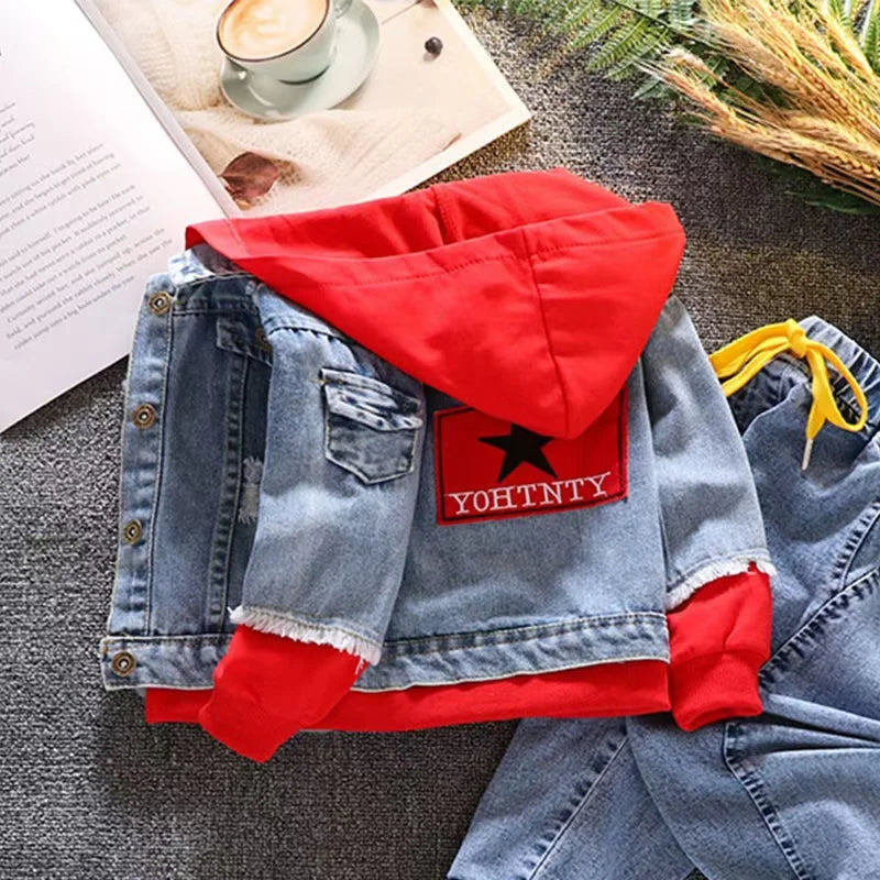 2024 Autumn Winter Boys Jean Set Jacket New Cowboy Jeans Suit Jacket Handsome Children Clothing.