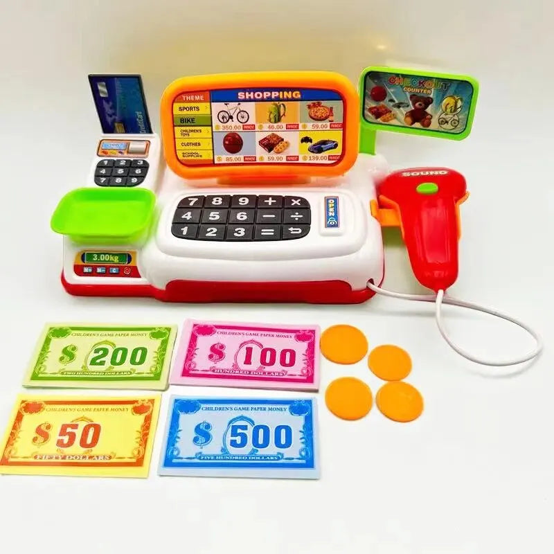 Simulation Cartoon Supermarket Cash Register Toy Home Appliance Series Children Play Home Electric Lighting Sound Register.