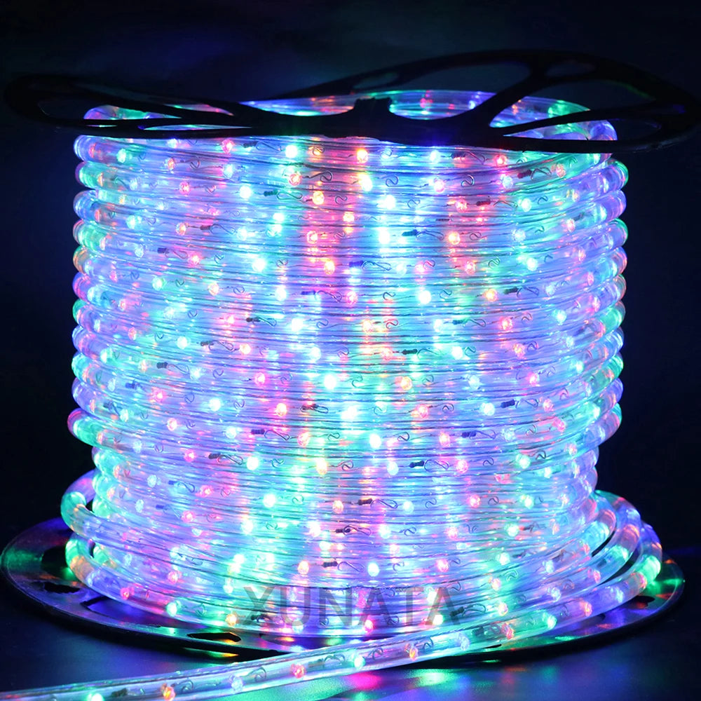 110V 220V Rainbow LED Round 2 Wire Srtip Light 30 36LED Yellow Red Blue Warm Outdoor Waterproof Christmas Party Decor EU US Plug.