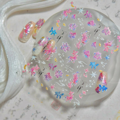 Ocean Theme 5D Nail Sticker Summer Beach Seashells Starfish Conch Scallop Shell Coral Self Adhesive Decoration Manicure Decal