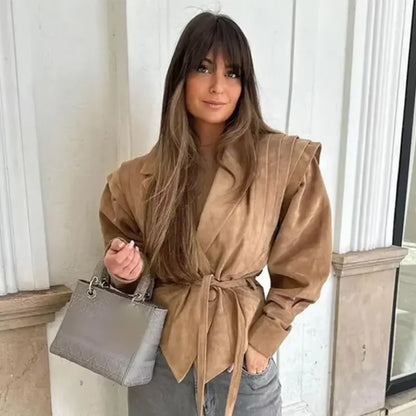 Retro-Jacke, modisch, Frühling und Herbst, lässig, lockere Tasche, langärmelig, trendig, cool, vielseitig, hochwertige Damen-Kurzjacke