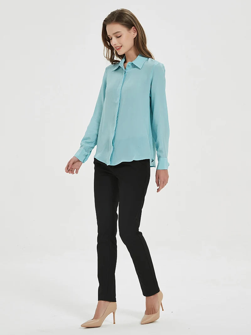 SuyaDream Damen-Seidenhemden, 100 % echte Seide, solide, langärmelige, schicke Blusen mit Knöpfen, 2025, Frühling, Sommer, Büro-Dame-Top, Weiß.