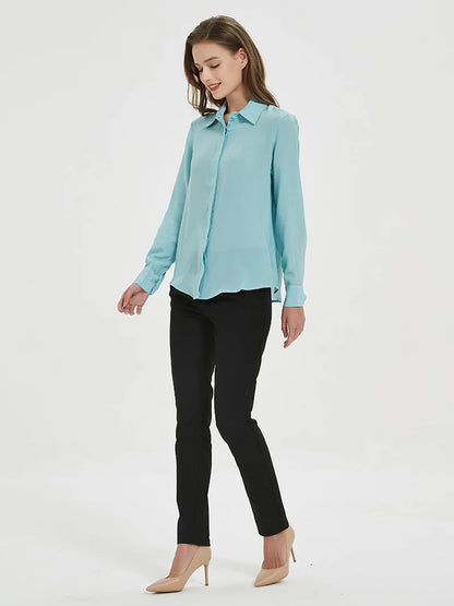 SuyaDream Damen-Seidenhemden, 100 % echte Seide, solide, langärmelige, schicke Blusen mit Knöpfen, 2025, Frühling, Sommer, Büro-Dame-Top, Weiß.