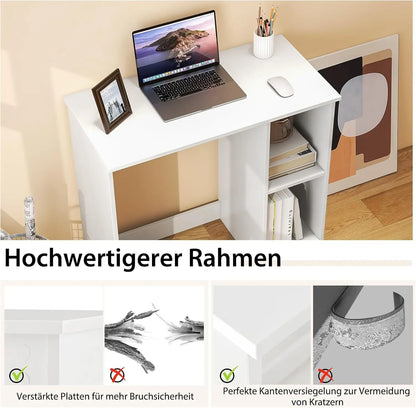 Kleiner Schreibtisch, Computer tisch mit 2 Fächern, PC-Tisch, Büro tisch für kleine Räume, weiß, 80x40x74 cm