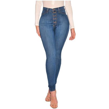 Skinny Colombian Jeans For Women 2024 High Waist Stretch Jeans 5 Button Push Up Butt Lifting Pockets Fashion Stretch Blue Jeans.
