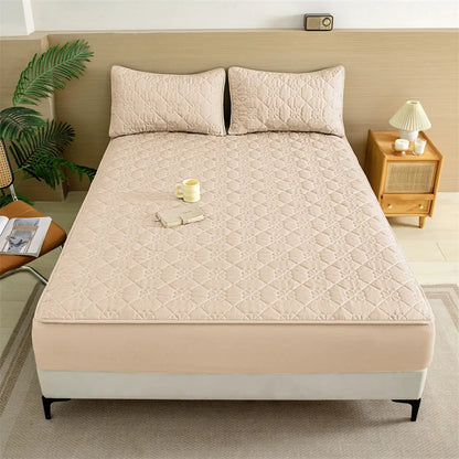 Flower Pattern Adjustable Fitted Sheet Quilted Cotton Fabric Mattress Protector With Elastic Band 90/120/150/180 Solid Color Bed
