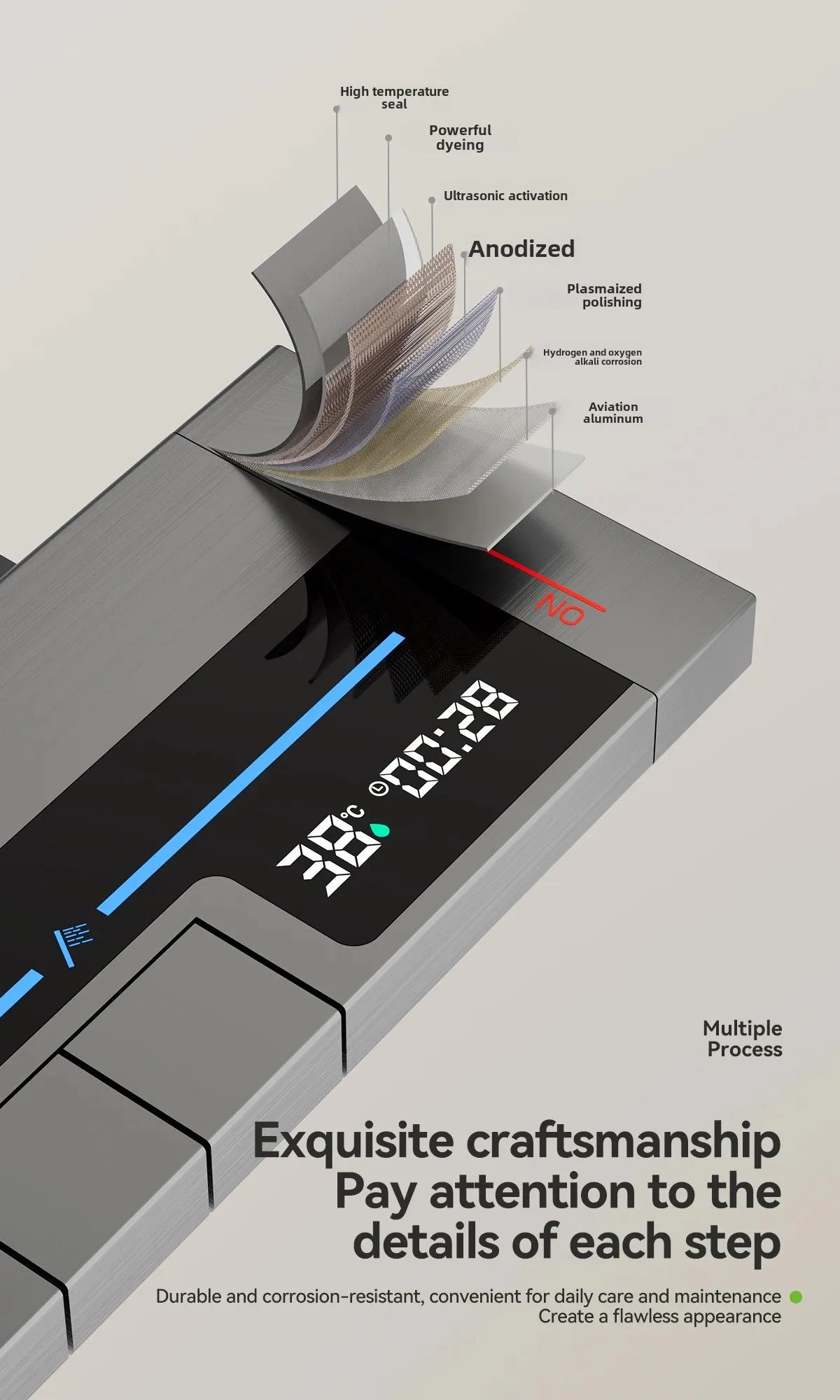 Space Aluminum Shower Set Digital Display Faucet Set , Piano Button With Ambient Light Bathroom Faucets Shower Head