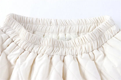 Autumn Winter Cotton Quilted Skirt Warm Womens A-line Faldas Vintage Thicken High Waist Saias Korean Fashion Knee-length Skirts