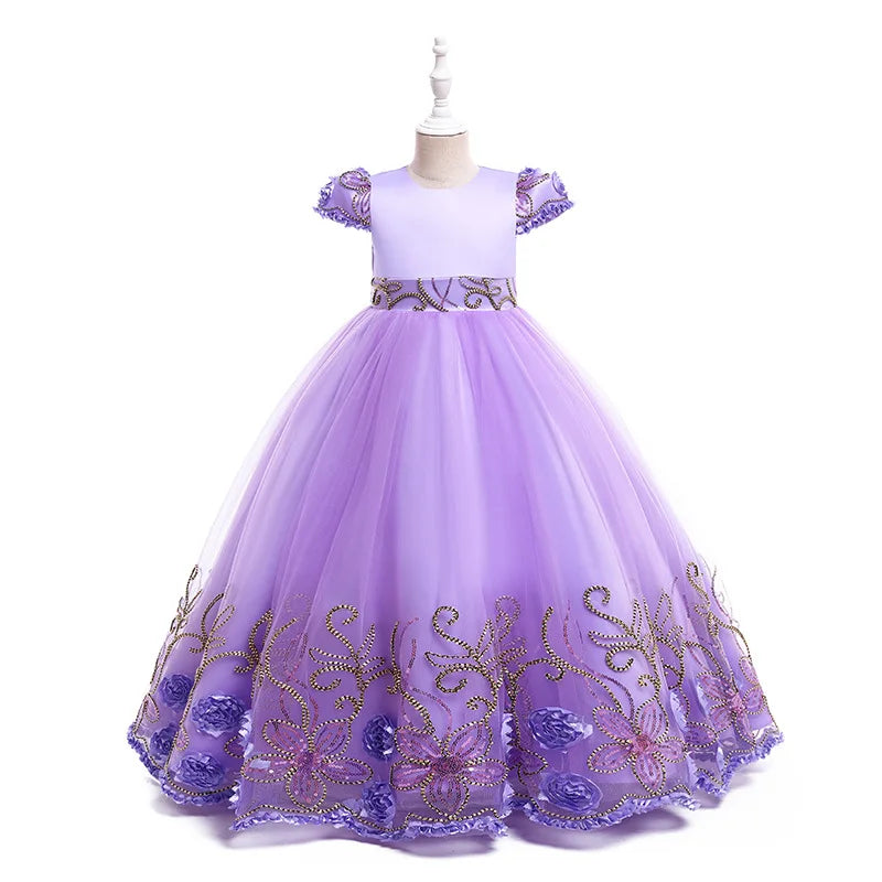2024 neue Blume Junge Langes Kleid Mädchen Klavier Leistung Kleid Wunderschöne Geburtstag Party Abendkleid 4-12 Jahre Alt karneval Kleidung