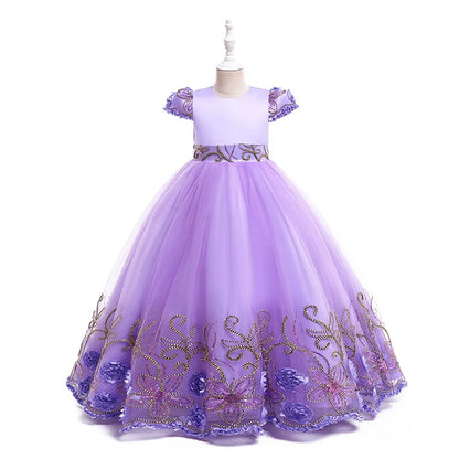 2024 neue Blume Junge Langes Kleid Mädchen Klavier Leistung Kleid Wunderschöne Geburtstag Party Abendkleid 4-12 Jahre Alt karneval Kleidung
