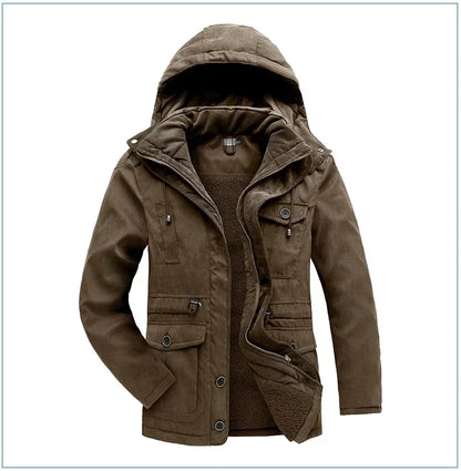 Men's Jacket WINTER USA SIZE Large SIZE Lamb Fleece JACKETS Hooded Cotton Thickened Multi Pocket Casual Mid length Coat
