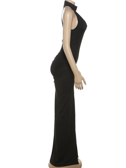 Whatiwear Off Schulter Mode Maxi Kleid Frauen Geraffte Rollkragen Ärmel Splits Robe Mitternacht Prom Party Elegante Vestidos