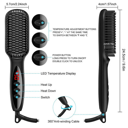 Hair Straightener for Women Hot Comb Anti-Scalding Hair Brush Ceramic Heating Lcd Display Dual Voltage Silent Hair Straightener.