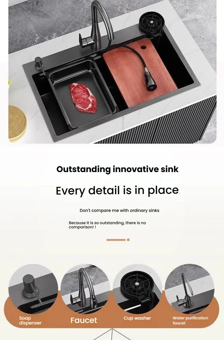 Gray Stainless Steel Kitchen Sink Large Single Slot Multifunctional Nano Honeycomb Embossed Wash Dish Basin Undermount Basin